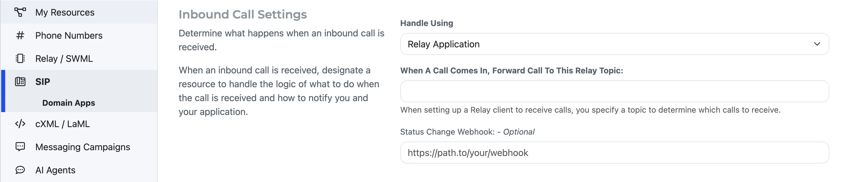 Inbound call settings for SIP apps